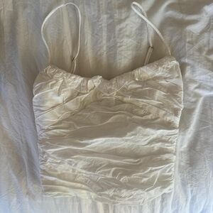 Zara White Ruched Crop Top